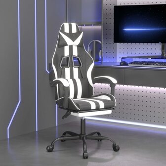 Gamestoel met voetensteun kunstleer zwart en wit 1