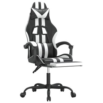 Gamestoel met voetensteun kunstleer zwart en wit 6