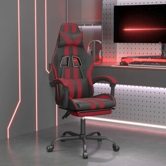 Gamestoel met voetensteun kunstleer wit en wijnrood 1