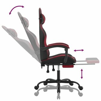 Gamestoel met voetensteun kunstleer wit en wijnrood 7