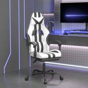 Gamestoel met voetensteun kunstleer wit en zwart 1