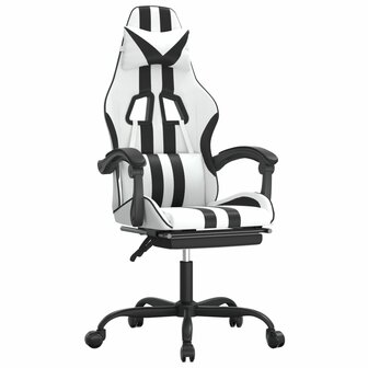 Gamestoel met voetensteun kunstleer wit en zwart 2
