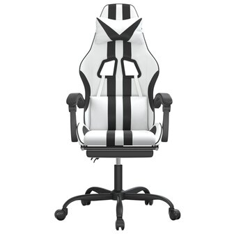 Gamestoel met voetensteun kunstleer wit en zwart 3