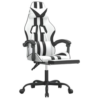 Gamestoel met voetensteun kunstleer wit en zwart 6