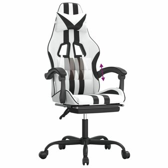 Gamestoel met voetensteun kunstleer wit en zwart 8
