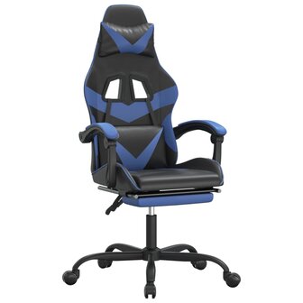 Gamestoel met voetensteun kunstleer zwart en blauw 2