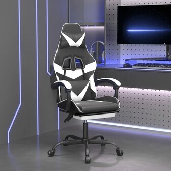 Gamestoel met voetensteun kunstleer zwart en wit 1