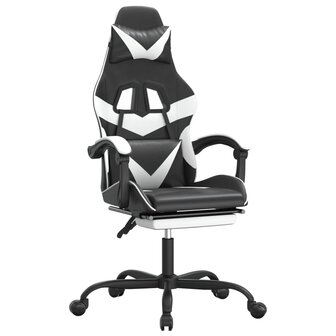 Gamestoel met voetensteun kunstleer zwart en wit 2