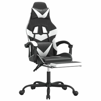 Gamestoel met voetensteun kunstleer zwart en wit 6