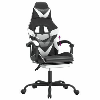 Gamestoel met voetensteun kunstleer zwart en wit 8