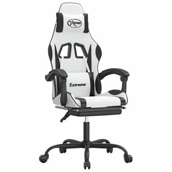 Gamestoel met voetensteun kunstleer wit en zwart 2