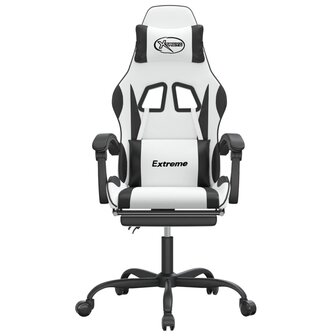 Gamestoel met voetensteun kunstleer wit en zwart 3