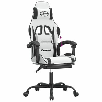 Gamestoel met voetensteun kunstleer wit en zwart 8