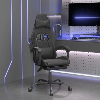gamestoel draaibaar met voetensteun kunstleer zwart 1