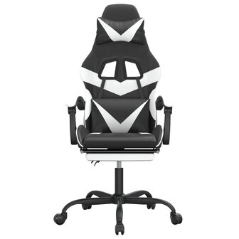 Gamestoel draaibaar met voetensteun kunstleer zwart en wit 3