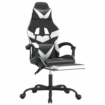 Gamestoel draaibaar met voetensteun kunstleer zwart en wit 6