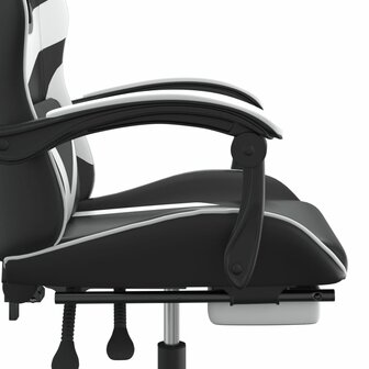 Gamestoel draaibaar met voetensteun kunstleer zwart en wit 8