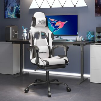 Gamestoel draaibaar met voetensteun kunstleer zwart en wit 1