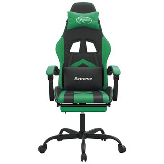 Gamestoel draaibaar met voetensteun kunstleer zwart en groen 3