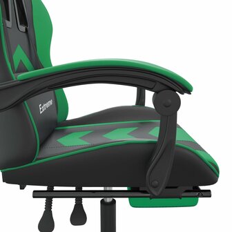 Gamestoel draaibaar met voetensteun kunstleer zwart en groen 8