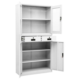 Kantoorkast 90x40x180 cm staal en gehard glas wit 6