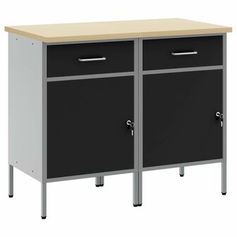 Werkkast met lade 2 pcs Zwart en Grijs 100 x 55 x 85 cm 2