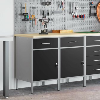 Werkkast met lade 2 pcs Zwart en Grijs 100 x 55 x 85 cm 3