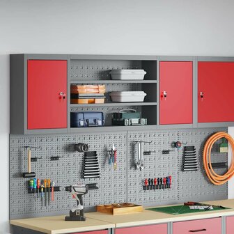 Gereedschapskast met plank Rood en Grijs 150 x 20 x 55 cm 1