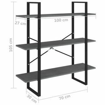 Boekenkast met 3 schappen 100x30x105 cm grenenhout grijs 7