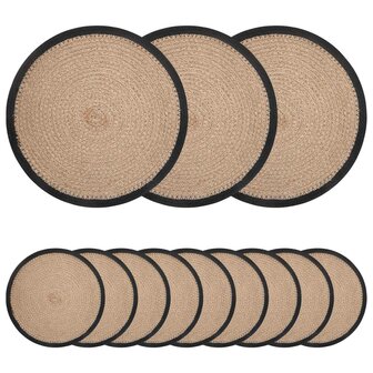 Jute placematten 12 st Naturel en Zwart 100% Tossa Jute 1