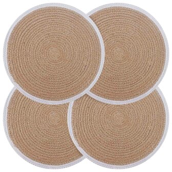 Jute placematten 4 st Natuurlijk en Wit 100% Tossa Jute 1