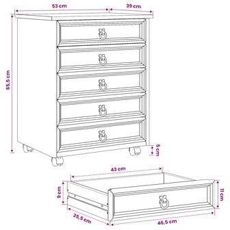 Rolkast met lades CORONA Massief grenenhout en engineered wood 9