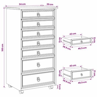 Rolkast met lades CORONA Massief grenenhout en engineered wood 9