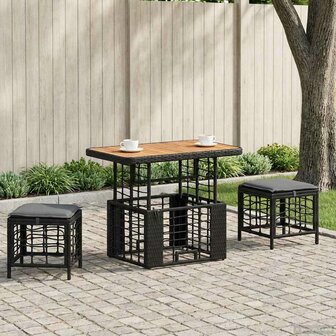 Tuin eettafelset 3 st Zwart en Grijs Poly Riet en Acaciahout 3