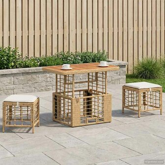 Tuin eettafelset 3 st Natuur en Wit Poly Riet en Acaciahout 1