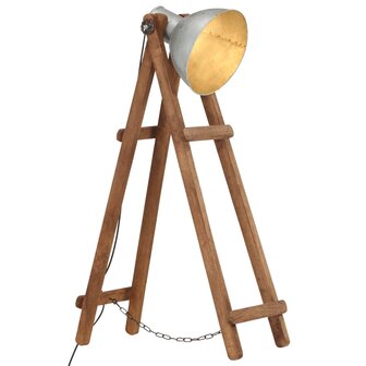 Vloerlamp E27 massief mangohout zilverkleurig 1