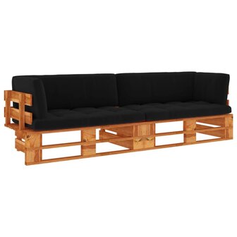 Tweezitsbank pallet met kussens honingbruin ge&amp;iuml;mpregneerd hout 1