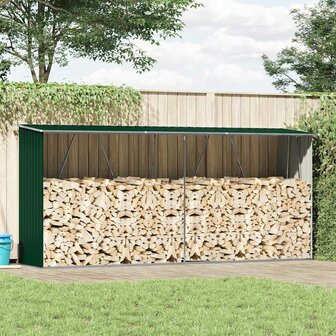 Haardhoutschuur 330x84x152 cm gegalvaniseerd staal groen 1