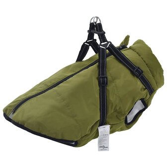 Hondenjas met harnas waterdicht reflecterend legergroen L44 1