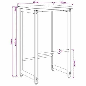 Barkruk Gerookt eiken 40 x 32 x 64 cm Bewerkt hout 6