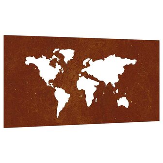 Wanddecoratie tuin wereldkaartontwerp 105x55 cm cortenstaal 2