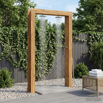 Buitendouche 226 cm Massief acaciahout en roestvrij staal Wit 1