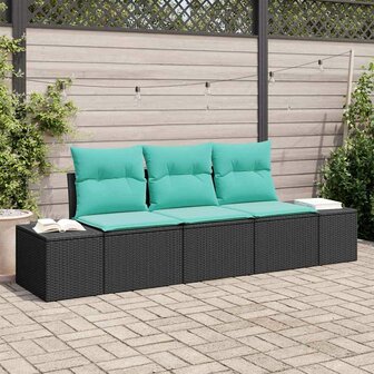 Bankstel 3 st Zwart poly rattan 1