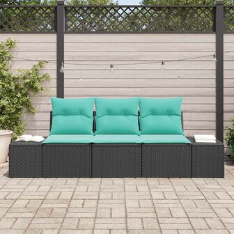 Bankstel 3 st Zwart poly rattan 3