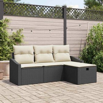 Bankstel 4 st Zwart poly rattan 1