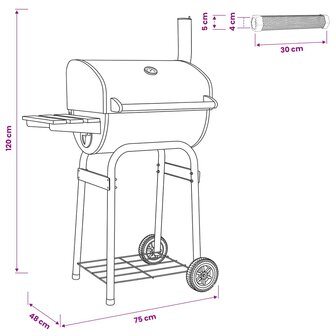 Houtskoolbarbecue 75 x 48 x 120 cm zilver 9