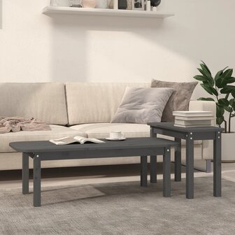 2-delige Salontafelset massief grenenhout grijs 1