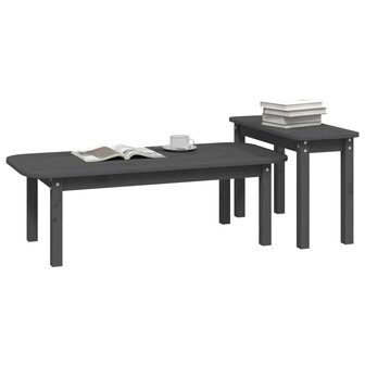 2-delige Salontafelset massief grenenhout grijs 4