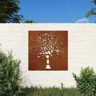 Wanddecoratie tuin boomontwerp 55x55 cm cortenstaal 1