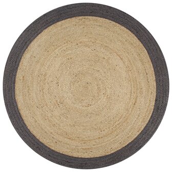 Vloerkleed handgemaakt met donkergrijze rand 90 cm jute 1